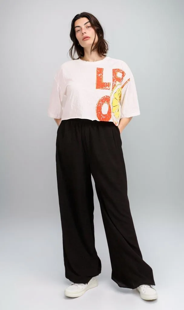 R206581 - Graphic Printed Cropped T-Shirt - White