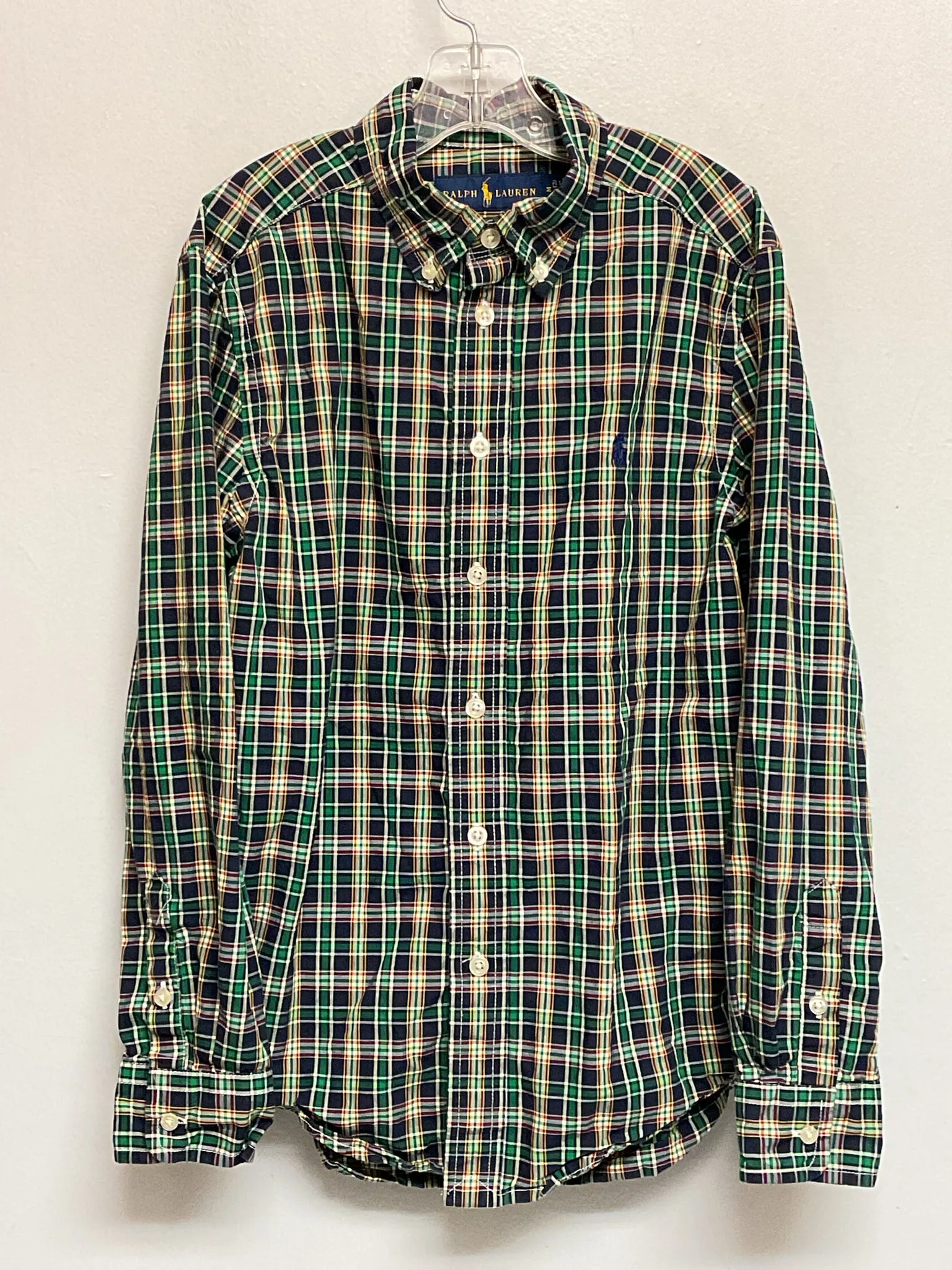 Ralph Lauren Size 10 Green & Navy Plaid Cotton Big Boys Shirts & Polos