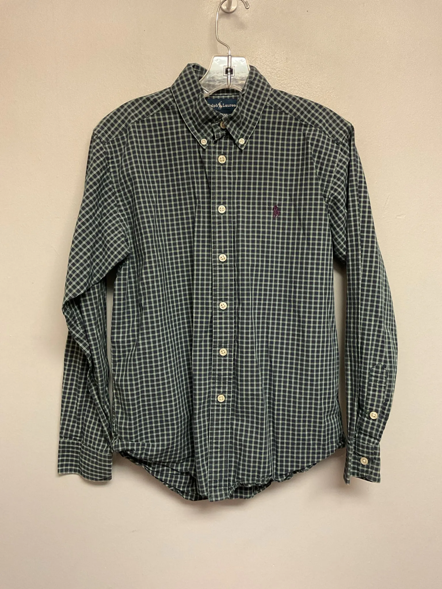 Ralph Lauren Size 12 Green & Navy Plaid Cotton Big Boys Shirts & Polos