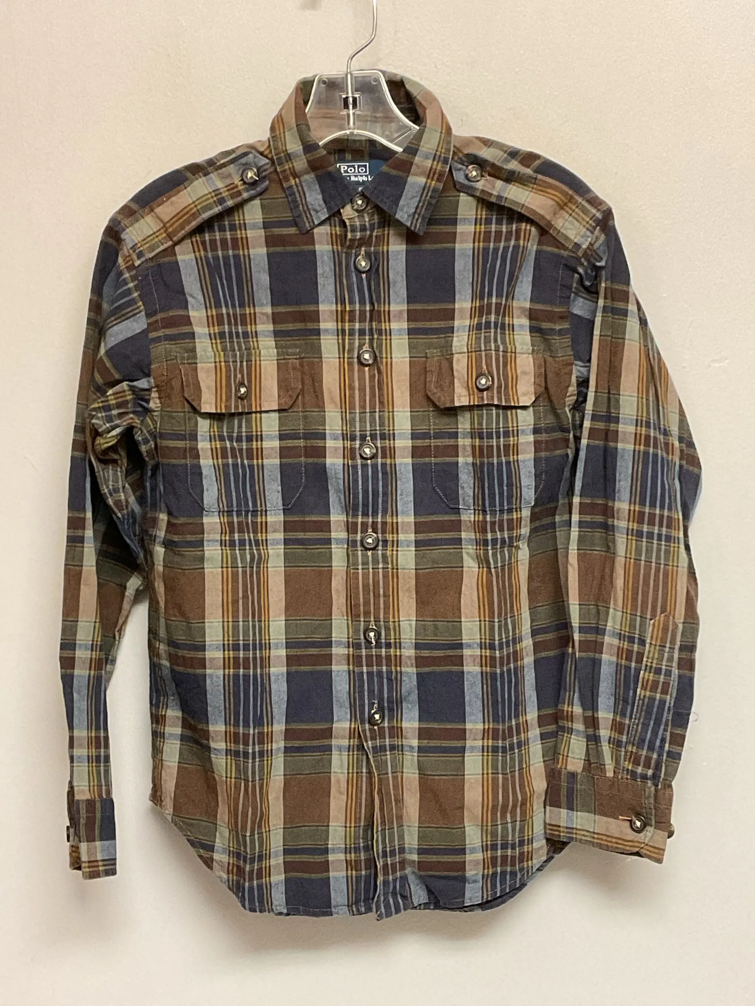 Ralph Lauren Size 8 Navy & Gray Plaid Cotton Big Boys Shirts & Polos