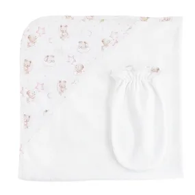 Sleep Tight Bear Pink Hooded Towel with Mitt