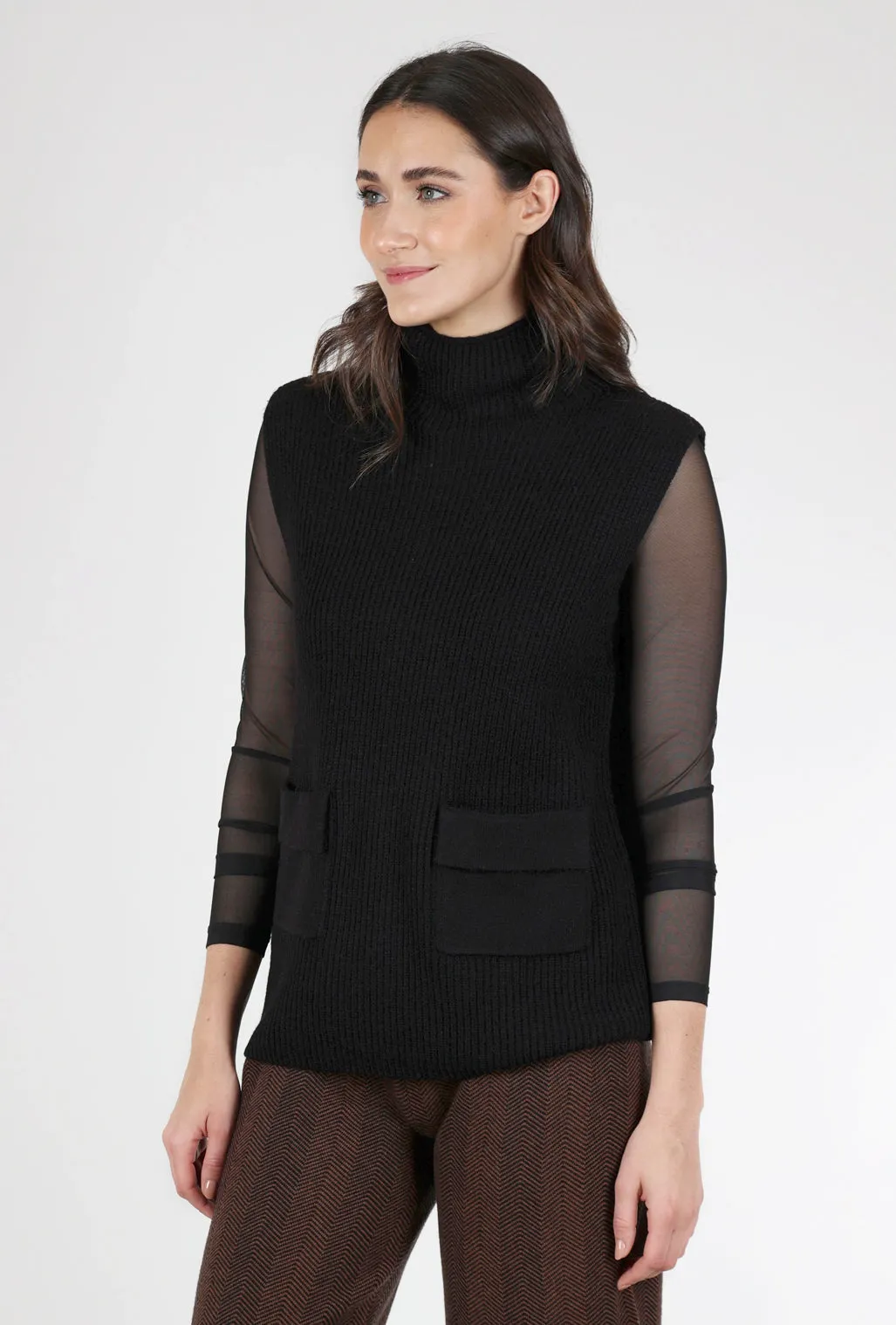 Sleeveless Turtleneck Sweater, Black