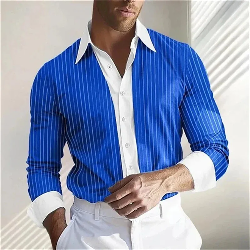 Striped Men's Shirt 8 Color Spring Summer Fall 3D Printed Long Sleeve Shirt Soft And Comfortable Men Everyday Oversized Top