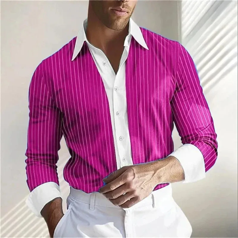 Striped Men's Shirt 8 Color Spring Summer Fall 3D Printed Long Sleeve Shirt Soft And Comfortable Men Everyday Oversized Top
