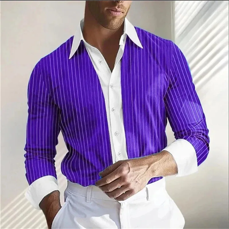 Striped Men's Shirt 8 Color Spring Summer Fall 3D Printed Long Sleeve Shirt Soft And Comfortable Men Everyday Oversized Top