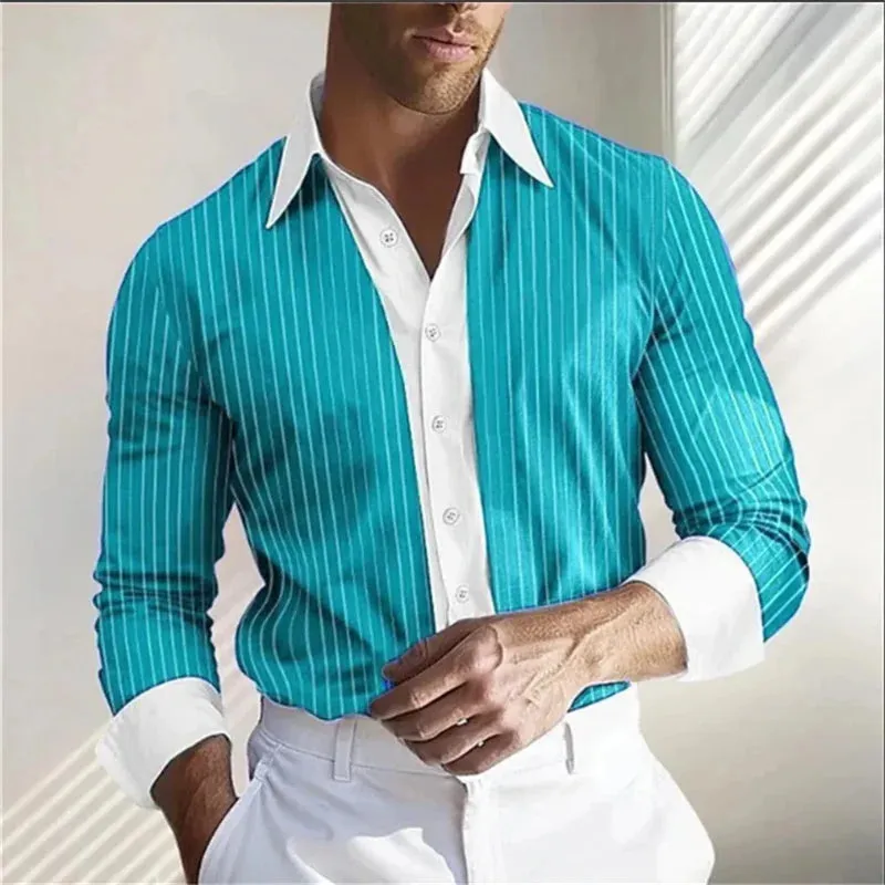 Striped Men's Shirt 8 Color Spring Summer Fall 3D Printed Long Sleeve Shirt Soft And Comfortable Men Everyday Oversized Top