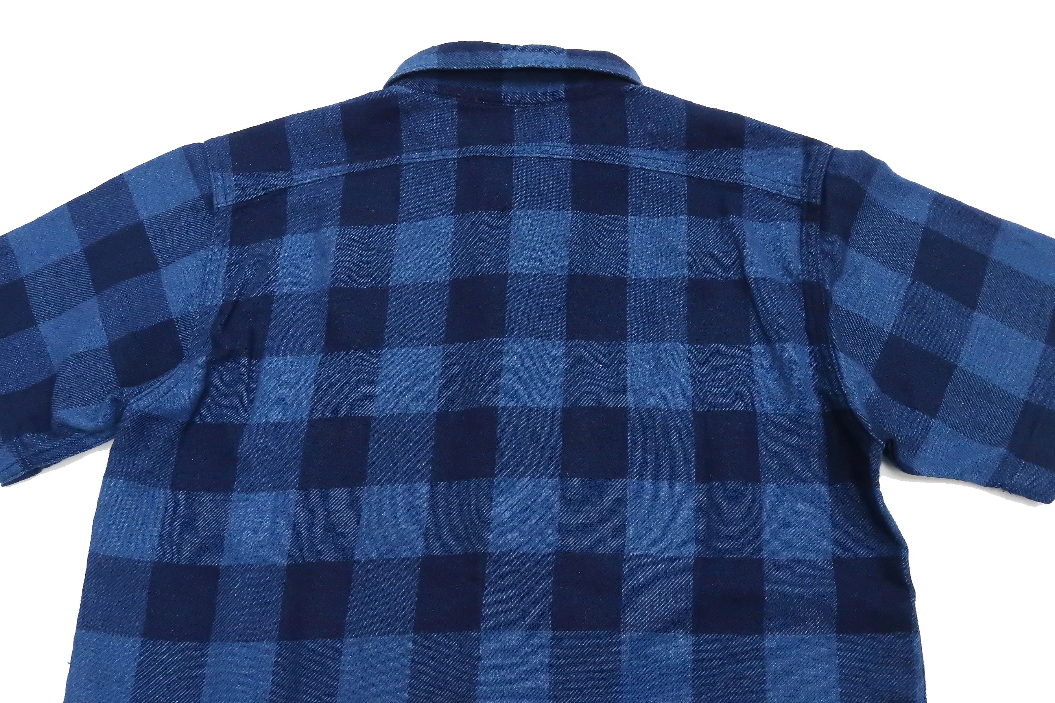 Studio D'artisan Shirt Men's Yarn-Dyed Indigo Plaid Short Sleeve Button Up Shirt 5674