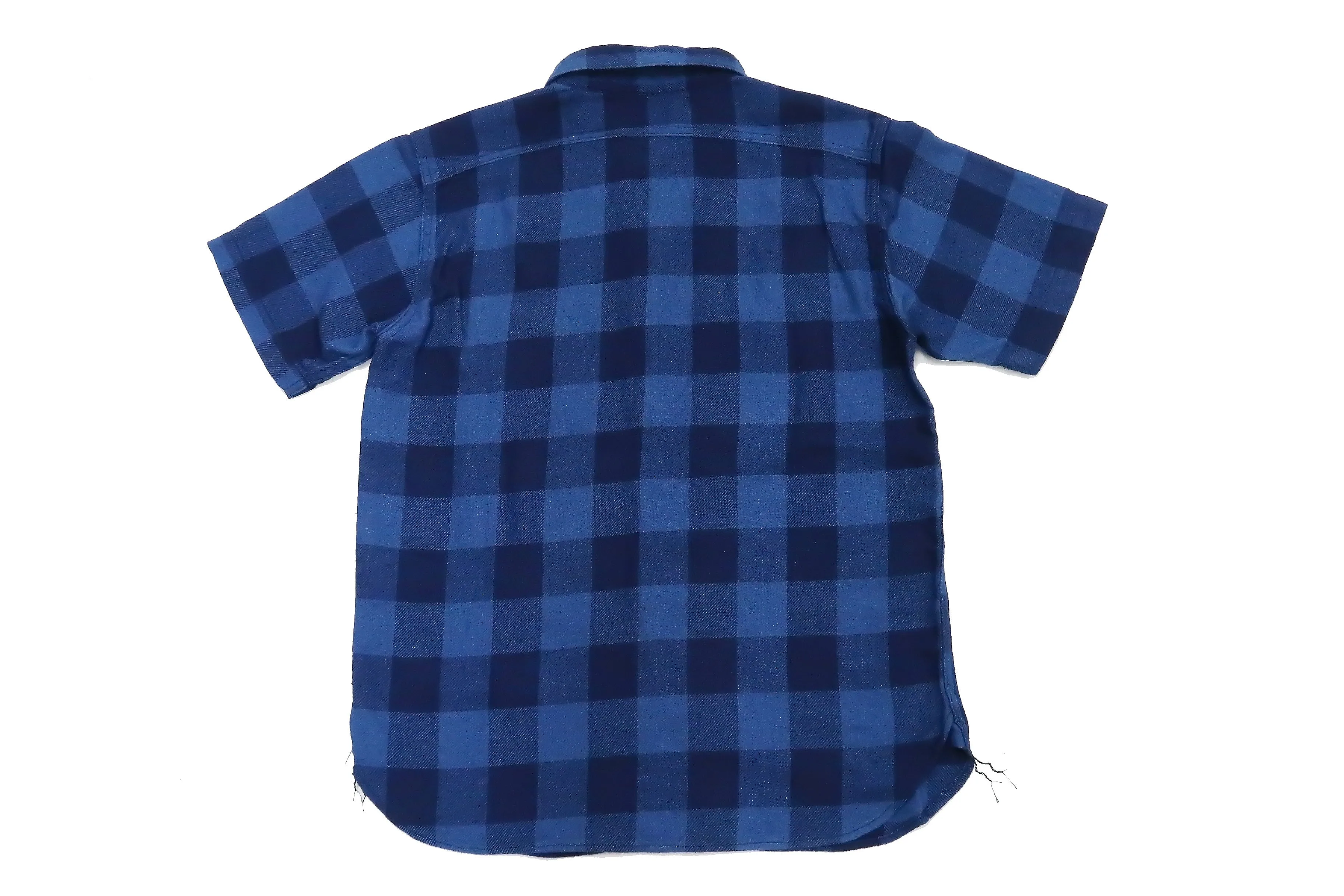 Studio D'artisan Shirt Men's Yarn-Dyed Indigo Plaid Short Sleeve Button Up Shirt 5674