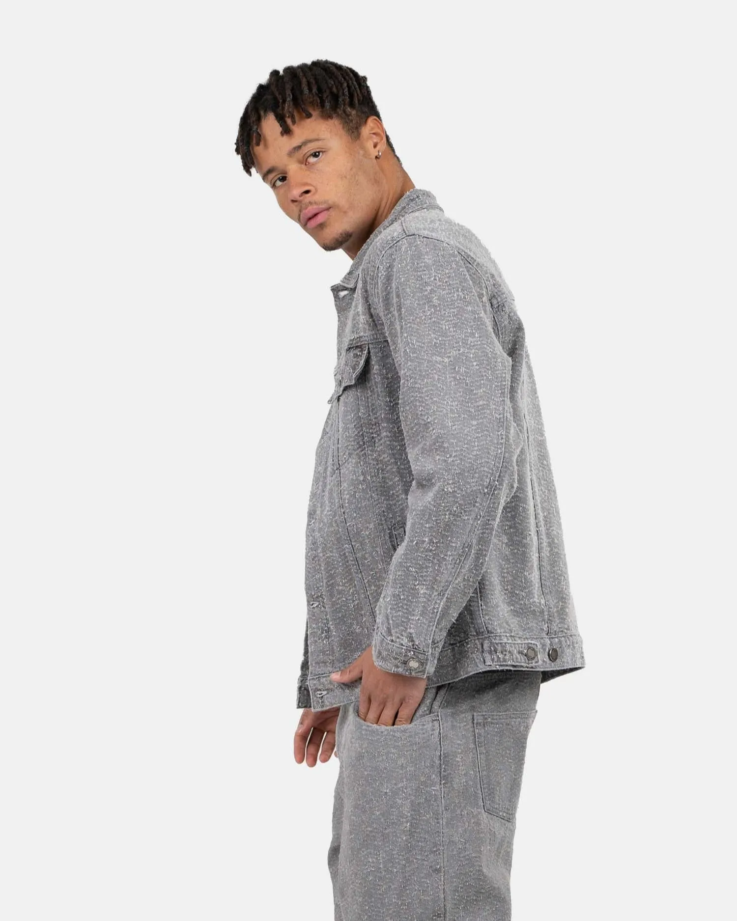 Textured Denim Jacket Grey