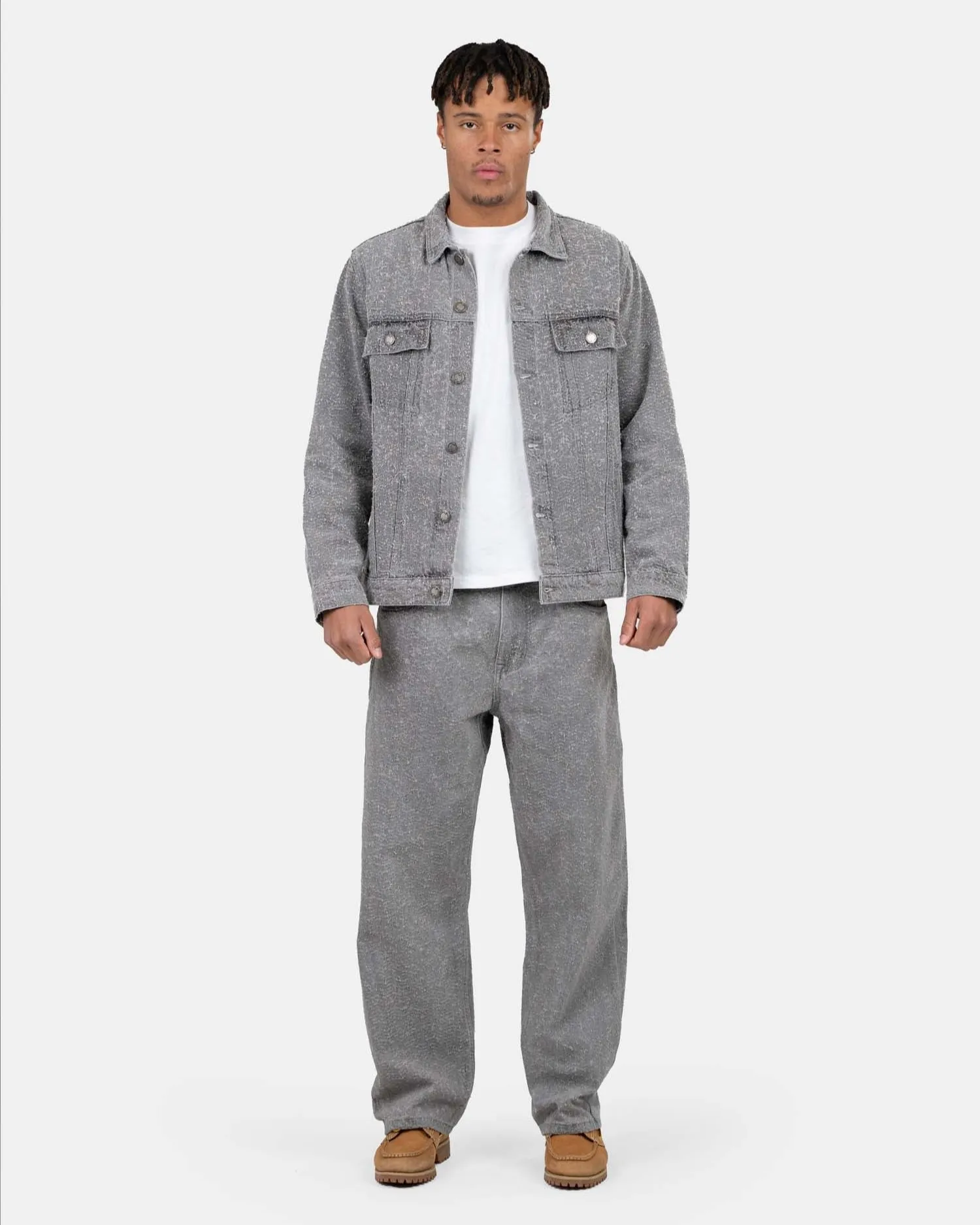 Textured Denim Jacket Grey