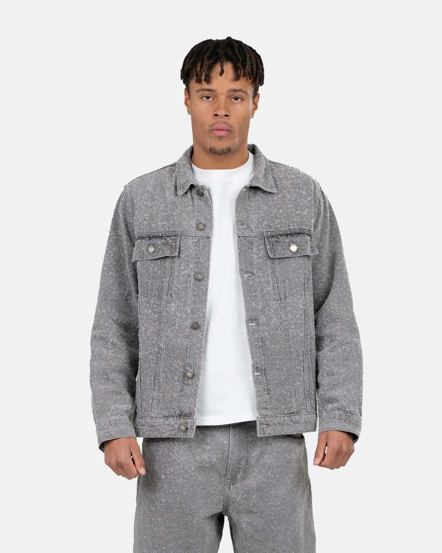 Textured Denim Jacket Grey