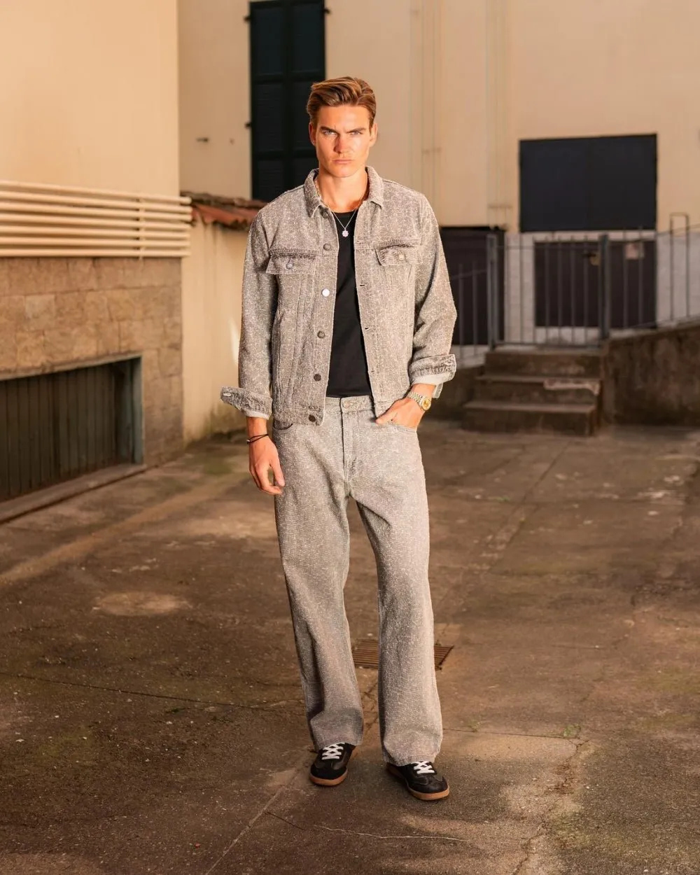 Textured Denim Jacket Grey