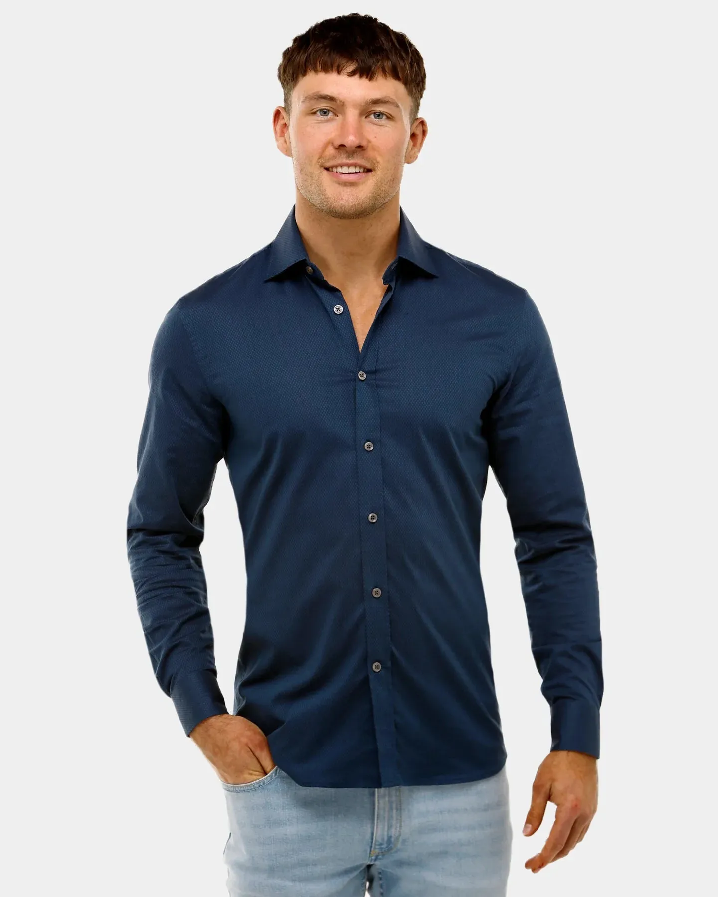 Textured Plain Slim Fit Dress Shirt