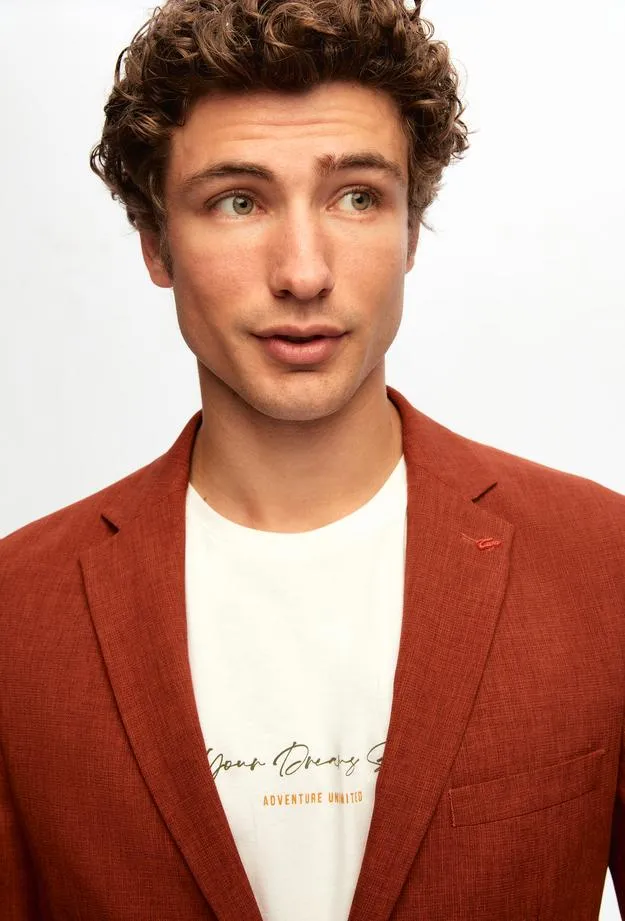 Twn Slim Fit Brown Dobby Fabric Jacket