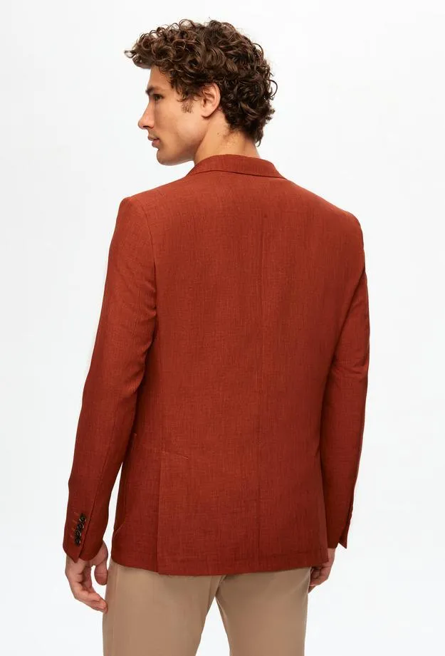 Twn Slim Fit Brown Dobby Fabric Jacket