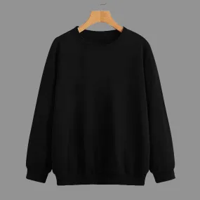 Vimal Jonney Black Solid Round Neck Cotton Fleece Sweatshirt for Men
