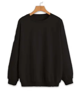 Vimal Jonney Black Solid Round Neck Cotton Fleece Sweatshirt for Women