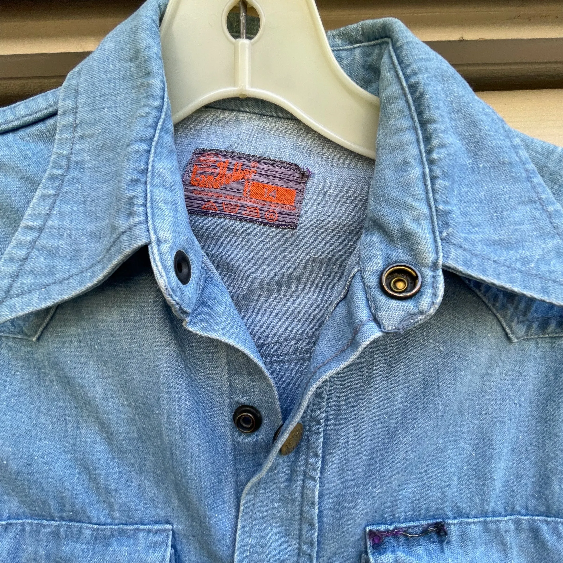 Vintage 60s Landlubber Denim Shirt, Kids 14, Womens S/XS