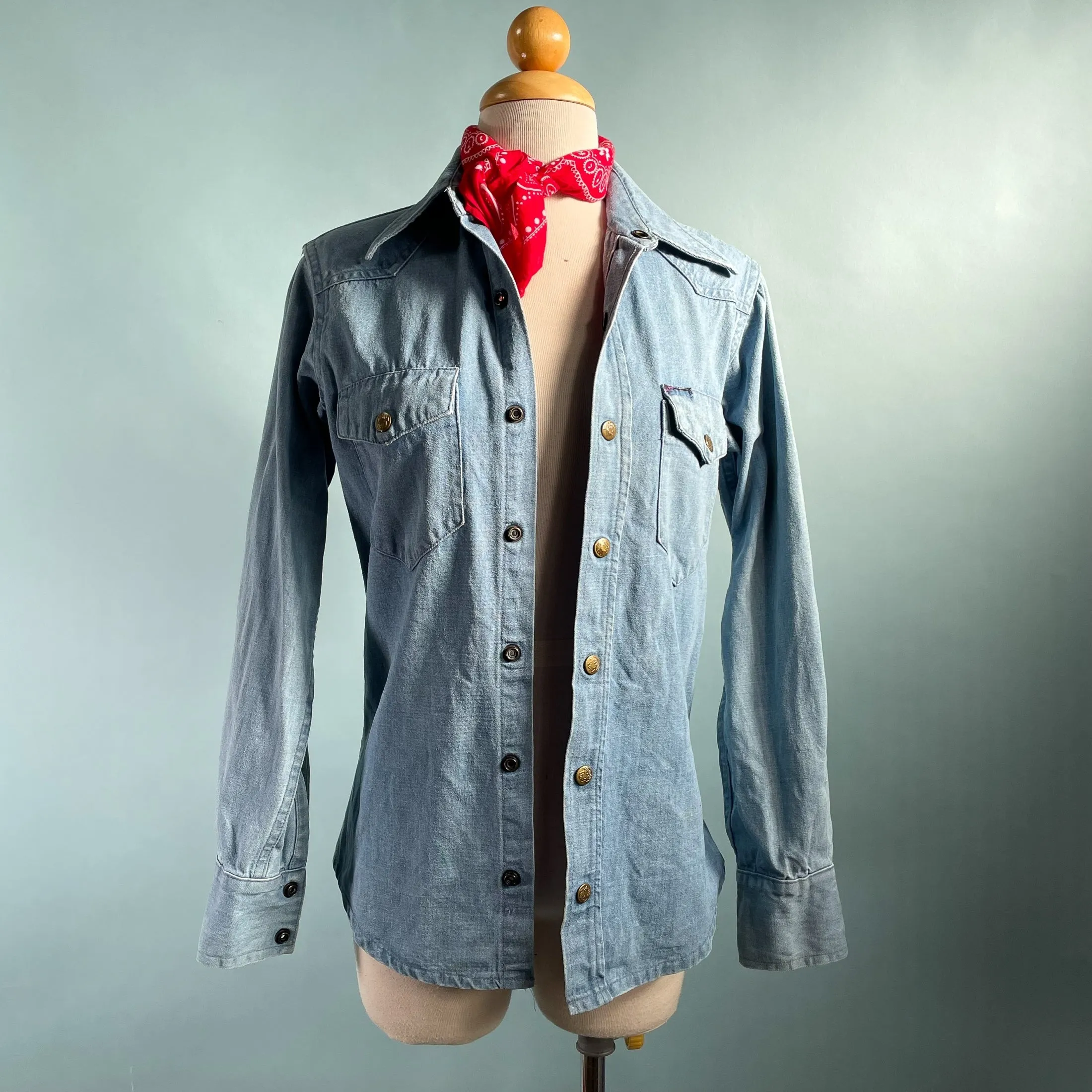 Vintage 60s Landlubber Denim Shirt, Kids 14, Womens S/XS
