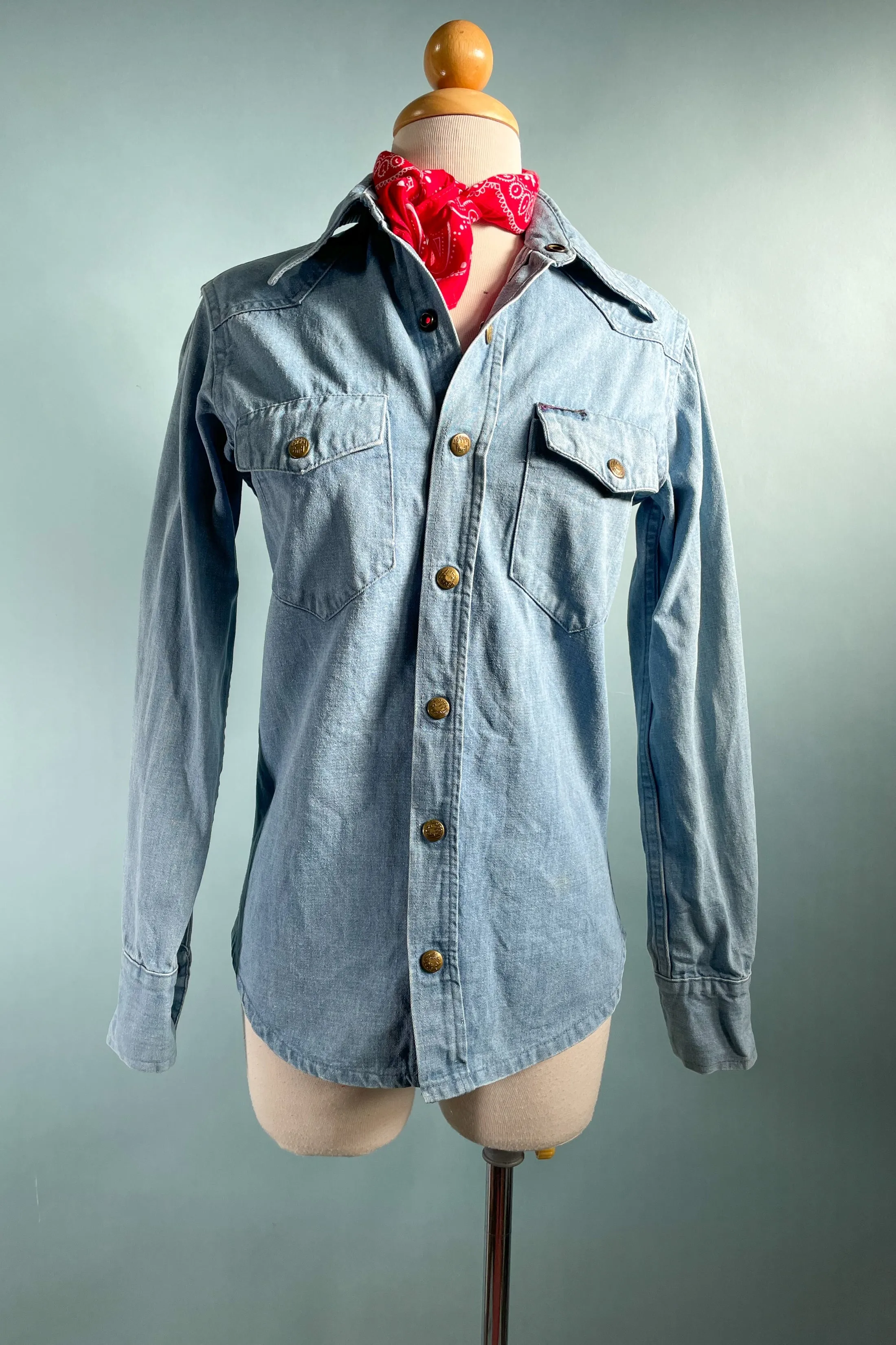 Vintage 60s Landlubber Denim Shirt, Kids 14, Womens S/XS