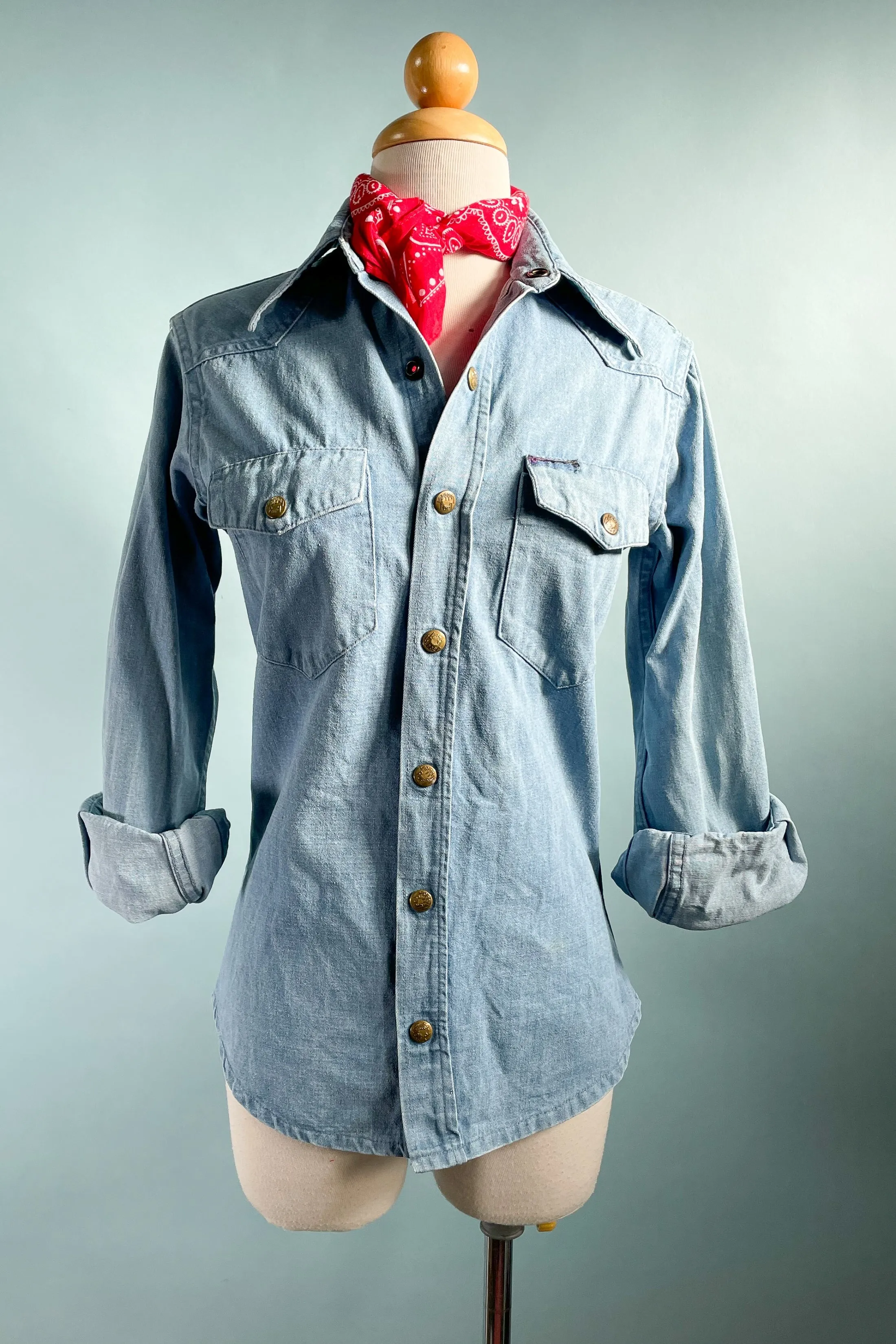 Vintage 60s Landlubber Denim Shirt, Kids 14, Womens S/XS
