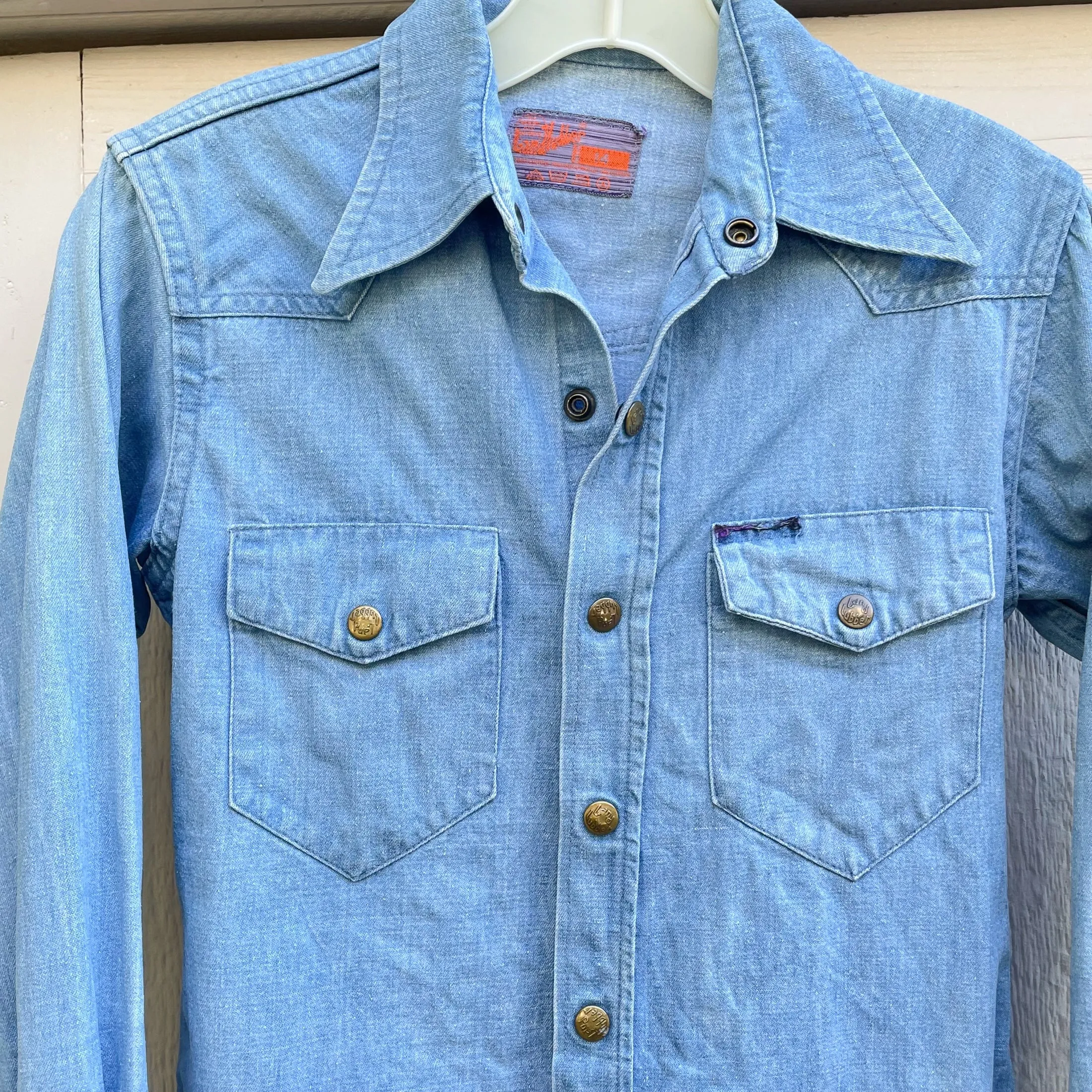 Vintage 60s Landlubber Denim Shirt, Kids 14, Womens S/XS