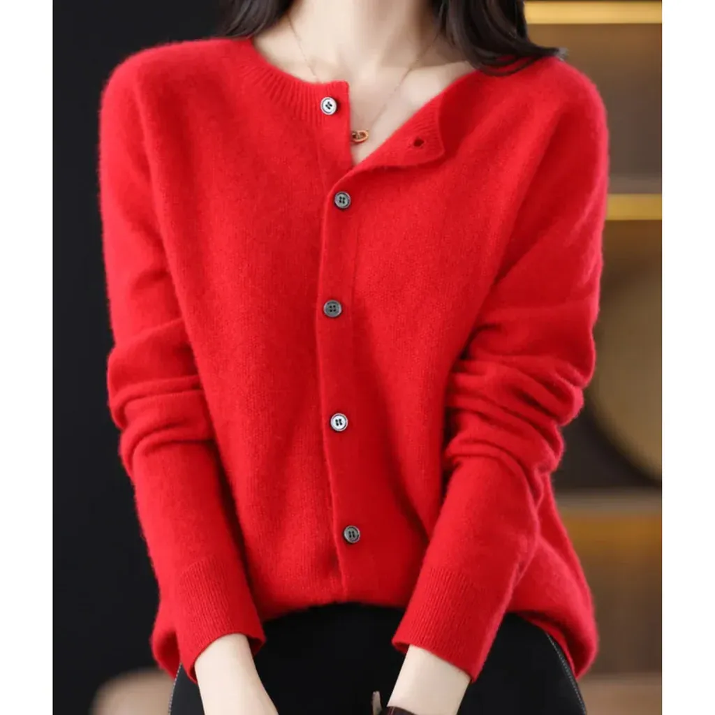 Wolf ladies round neck cardigan pullover