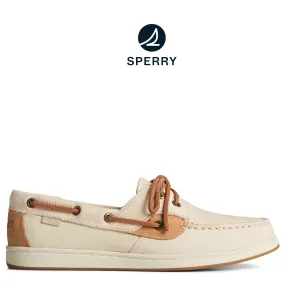 Women's CoastFish Textured Leather Boat Shoe Off White (STS89138)