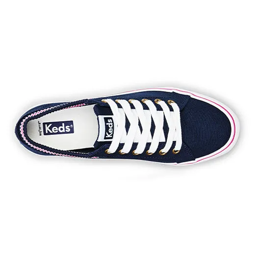 Women's Jump Kick Rib Knit Collar Sneaker Navy / Pink (WF67407)