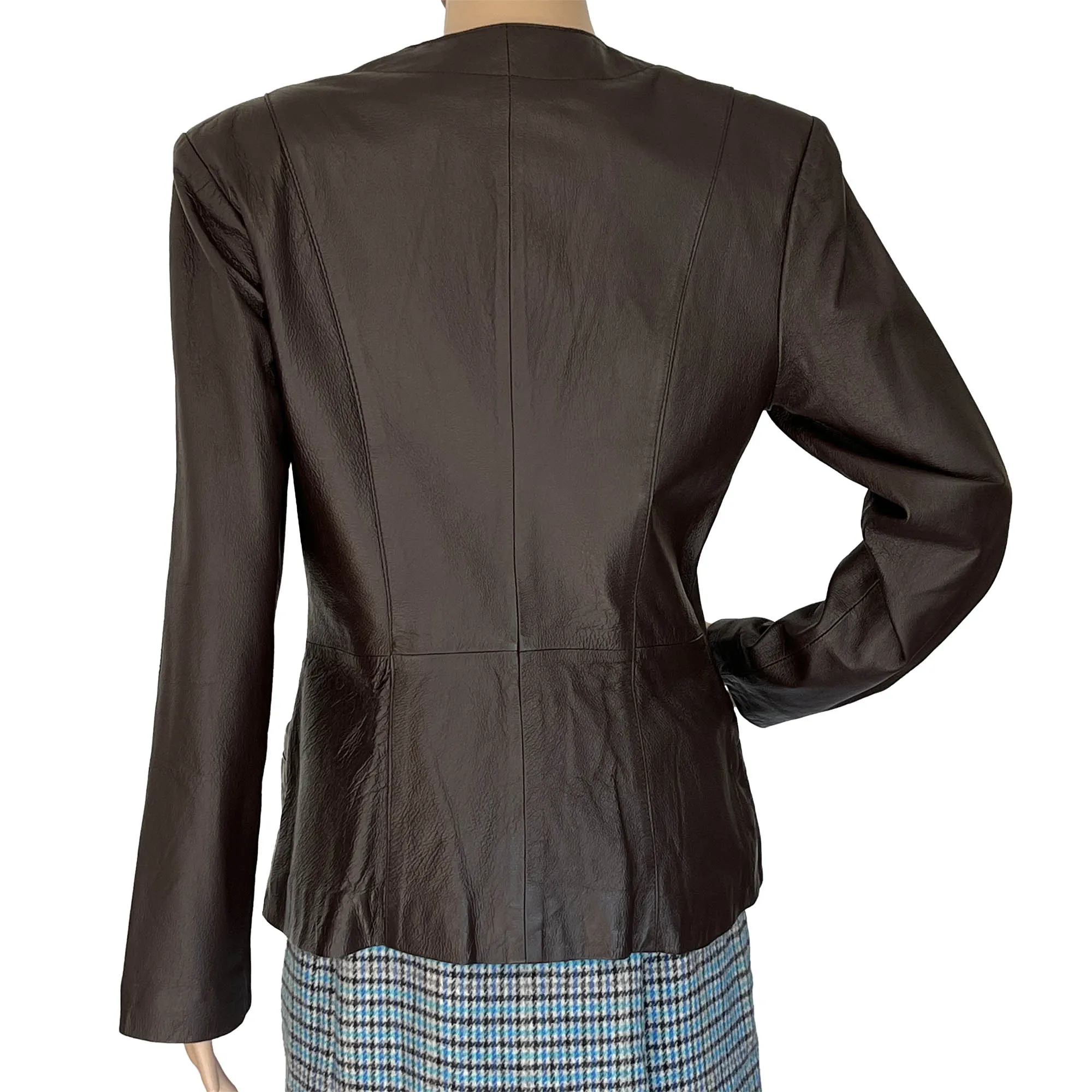 Women's Spiegel Brown Leather Button Front Suit Jacket Blazer, Size 6