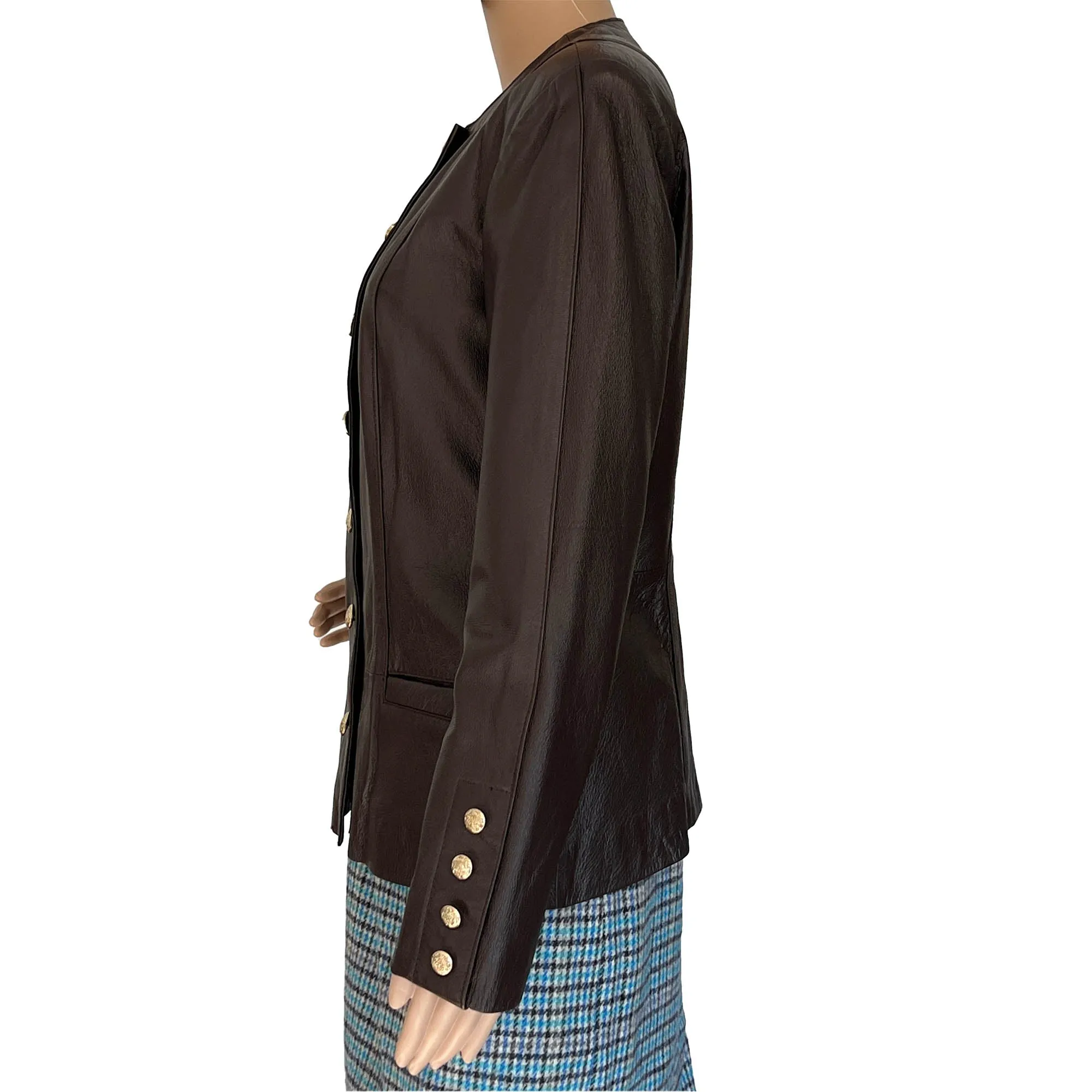 Women's Spiegel Brown Leather Button Front Suit Jacket Blazer, Size 6