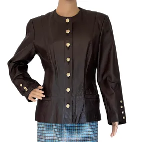 Women's Spiegel Brown Leather Button Front Suit Jacket Blazer, Size 6