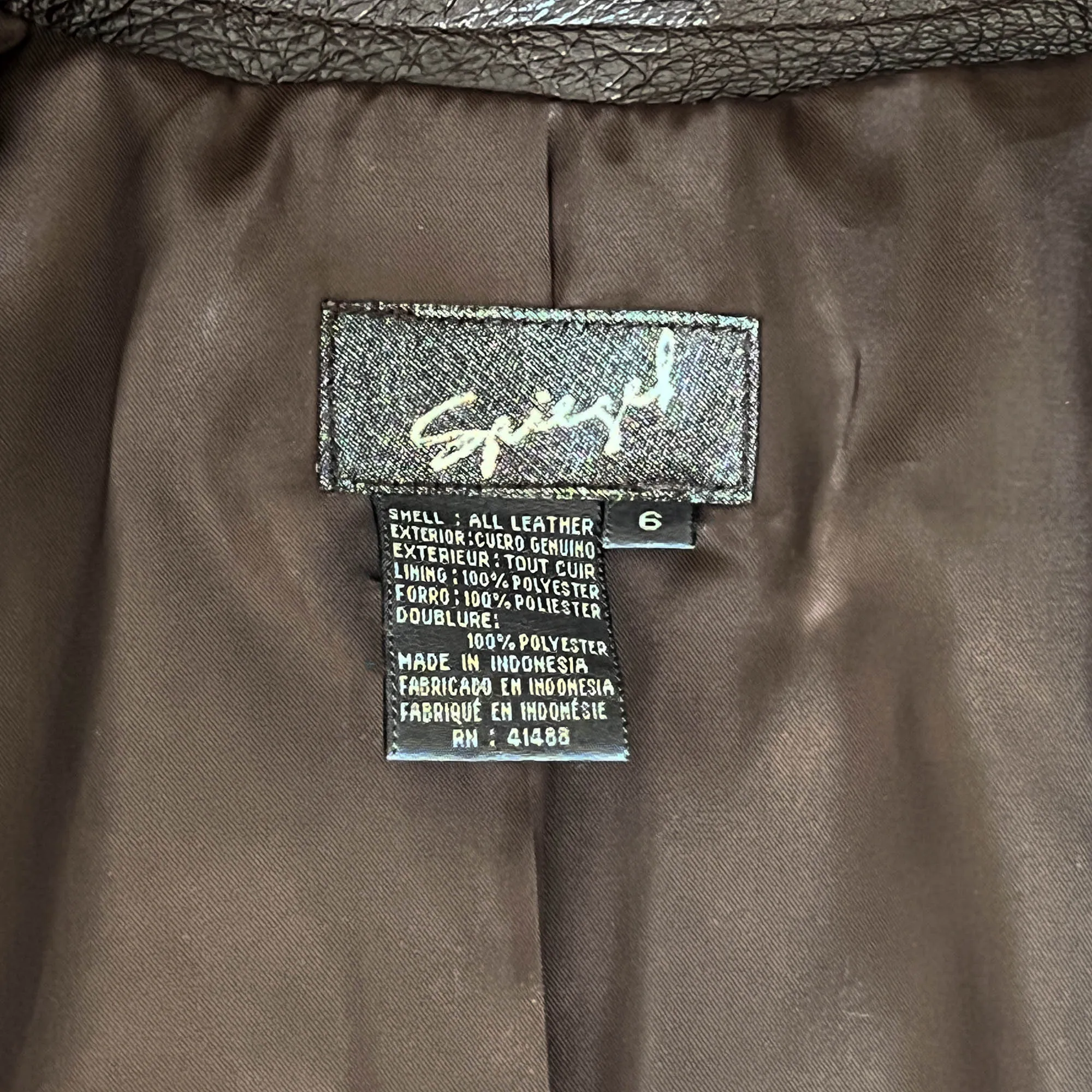 Women's Spiegel Brown Leather Button Front Suit Jacket Blazer, Size 6