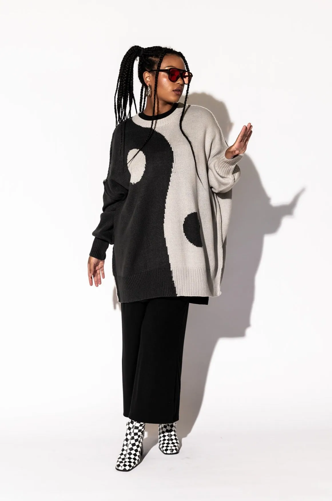 Yin Yang Gang Oversized Knit in Shades of Grey