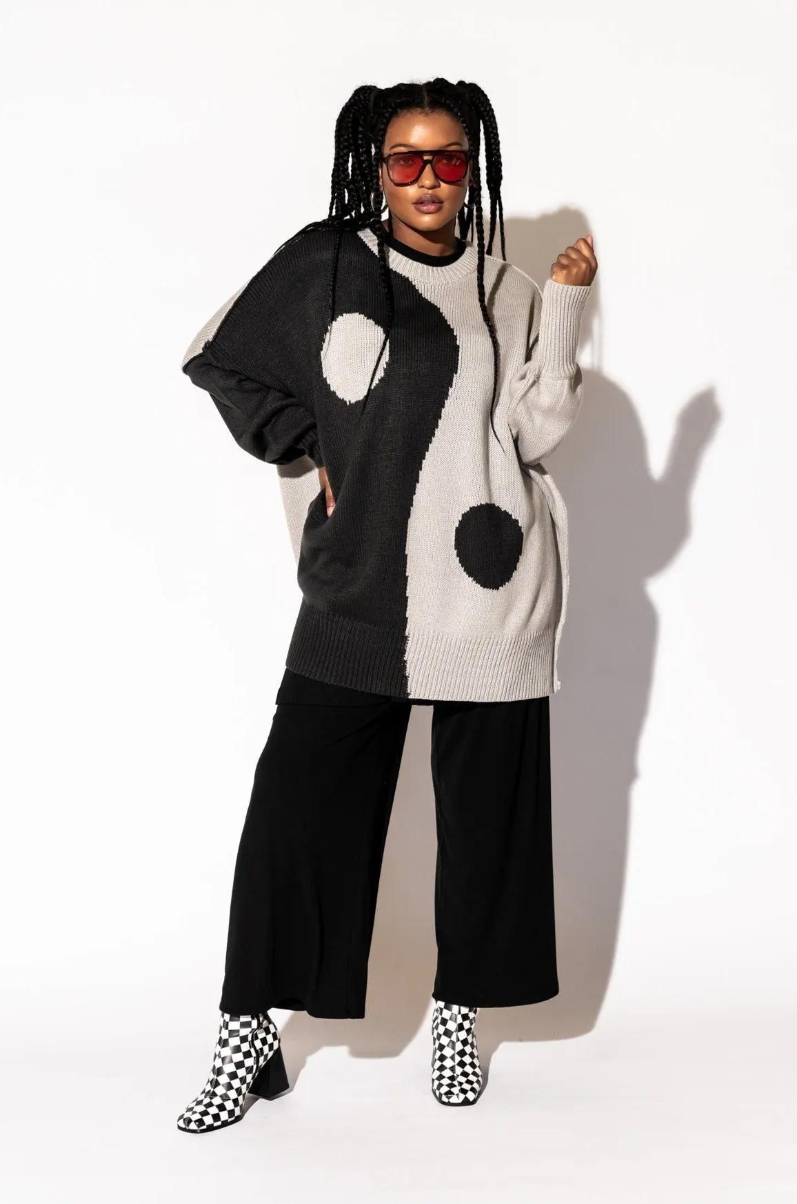 Yin Yang Gang Oversized Knit in Shades of Grey