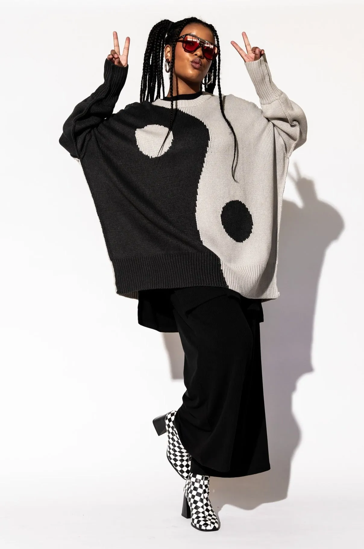 Yin Yang Gang Oversized Knit in Shades of Grey
