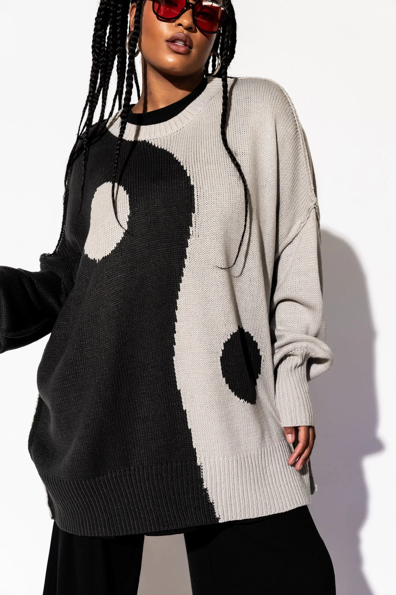 Yin Yang Gang Oversized Knit in Shades of Grey