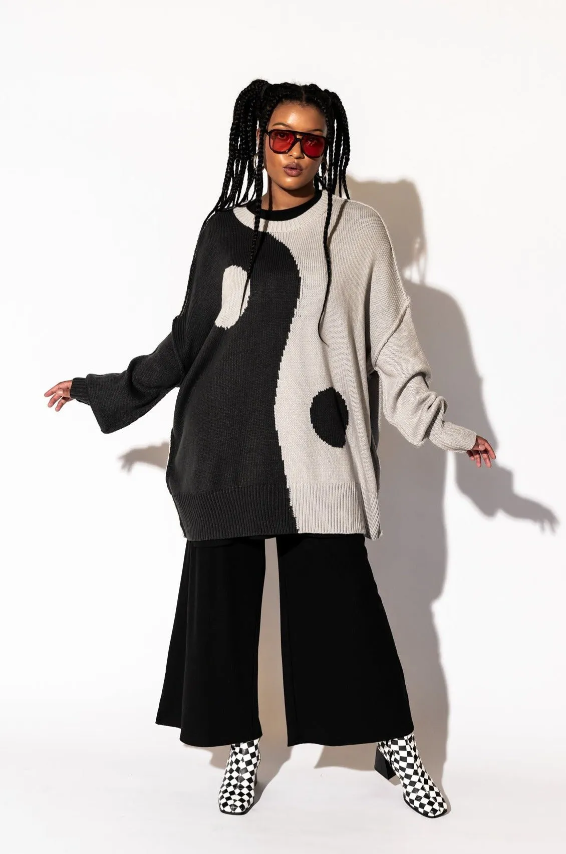 Yin Yang Gang Oversized Knit in Shades of Grey