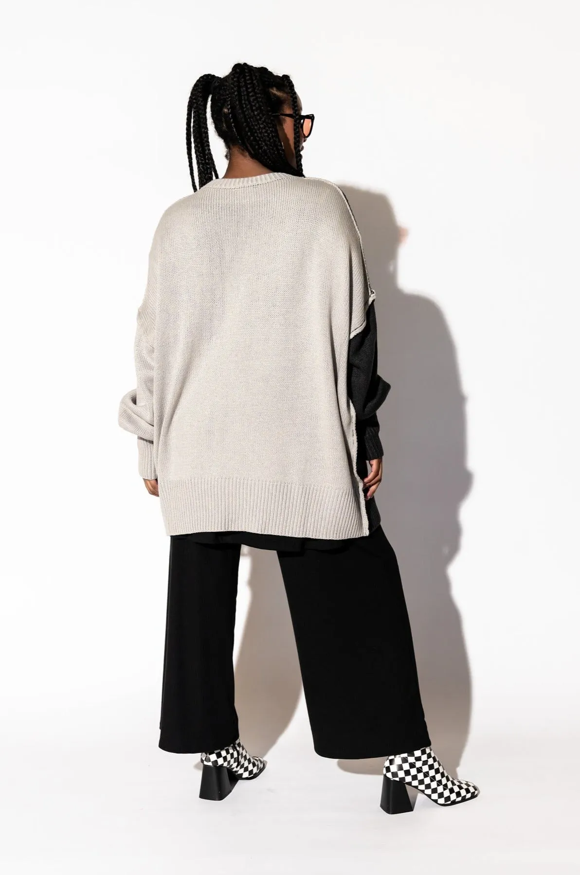 Yin Yang Gang Oversized Knit in Shades of Grey